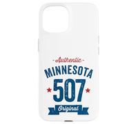 Custodia per iPhone 15 507 Minnesota Codice Area Distressed Autentico Blu Testo