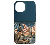 Custodia per iPhone 15 Abraham Lincoln Playing Electric Guitar 4th of July Retro