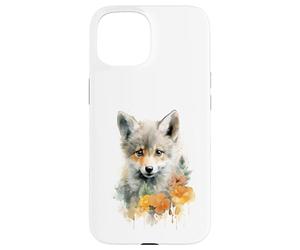 Custodia per iPhone 15 Adorabile Giovane Volpe con Fiori Acquerello Art