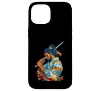 Custodia per iPhone 15 Afro Americano Samurai Anime Cartoon Giapponese Bushido Guerriero