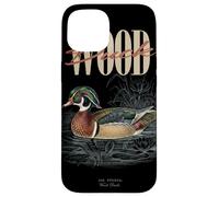 Custodia per iPhone 15 Anatra vintage in legno per osservare gli uccelli, arte della natura e