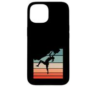 Custodia per iPhone 15 Arte del bouldering della donna di arrampicata su roccia retrò