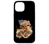Custodia per iPhone 15 ATV Quad Biker Rides In Dirt Con Bandiera Americana Vintage