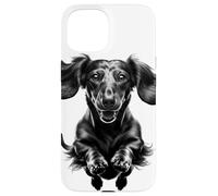 Custodia per iPhone 15 Bassotto divertente in salto come un ritratto fresco