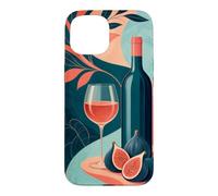 Custodia per iPhone 15 Bicchiere di vino accanto a una bottiglia senza etichetta e fichi