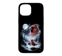 Custodia per iPhone 15 Birdwatcher retrò Red Cardinal Bird che ulula alla luna degli anni '90