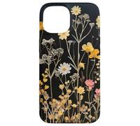 Custodia per iPhone 15 Black Boho Aesthetic Mixed Flowers Pressed Flower