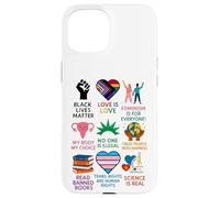 Custodia per iPhone 15 BLM Human Rights Feminism Trans Science Books LGBTQ Kindness