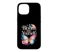 Custodia per iPhone 15 Bloom Into Yourself - Citazione floreale con farfalla