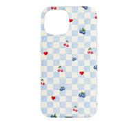 Custodia per iPhone 15 Blu Gingham Cherry Mirtillo Picnic Coquette Estetica