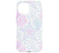 Custodia per iPhone 15 Blue Pink Starfish Shell Coral Ocean Life and Beach Pattern