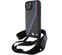 Custodia per iPhone 15 BMW M Edition Carbon Tricolor Lines & Strap