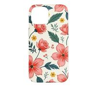 Custodia per iPhone 15 Bold Teal verde foglie rosso rosa fiori floreali