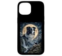 Custodia per iPhone 15 Border Collie con Luna - cani