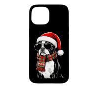 Custodia per iPhone 15 Boston Terrier Dog Bostie Santa Hat Plaid sciarpa occhiali da sole