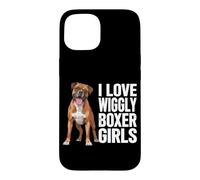 Custodia per iPhone 15 Boxer divertente con scritta "I Love Wiggly Boxer"