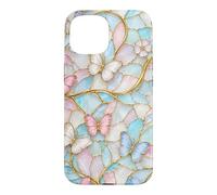 Custodia per iPhone 15 Butterfly Pink White Blue Stained Art Stain Butterflies