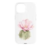 Custodia per iPhone 15 Cactus con fiori rosa, motivo floreale ad acquerello