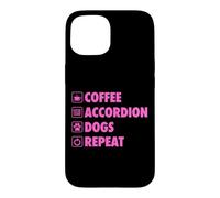 Custodia per iPhone 15 Caffè Fisarmonica Cani Ripetere Vita Semplice Icone Di Base