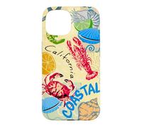 Custodia per iPhone 15 California Coastal Seafood Collage Retro Beach Food Art