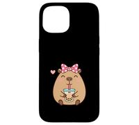 Custodia per iPhone 15 Capybara Drink Bubble Tea Ragazze Coquette Bow Kawaii Anime