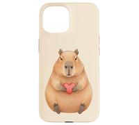 Custodia per iPhone 15 Carino Capibara Holding Cuore Rosso Valentine Love
