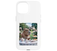 Custodia per iPhone 15 Carino Capybara Sip Tea Rose Cup Cottagecore Floral Garden