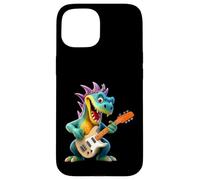 Custodia per iPhone 15 Cartoon Dragon Rock Star Chitarra Elettrica Player Design