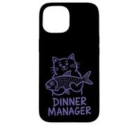 Custodia per iPhone 15 Cat Dinner Manager Divertente Felino Fish Amante