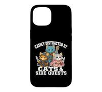 Custodia per iPhone 15 Cats Side Quest Distracted Tabletop Funny Men Women Kids Dad
