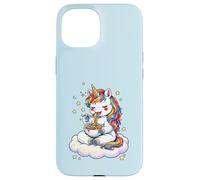 Custodia per iPhone 15 Chibi Unicorno Mangia Arcobaleno Spaghetti Pasta Grafica
