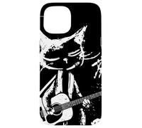 Custodia per iPhone 15 Chitarra Acustica Calligrafica Vintage Cat Musicista Giapponese A