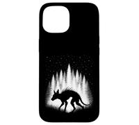 Custodia per iPhone 15 Chupacabra camminando attraverso la foresta bianca sotto le stelle della sera