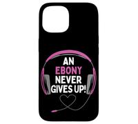 Custodia per iPhone 15 Citazione di gioco "An Ebony Never Give Up" Cuffie personalizzate