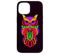 Custodia per iPhone 15 Colorful Owl Line Art Geometrico Astratto Notte Uccello Gra