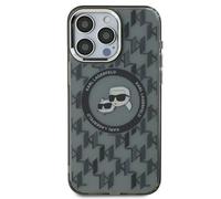 Custodia per iPhone 15 con monogramma MagSafe di Karl Lagerfeld, nera.