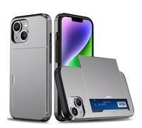Custodia per iPhone 15 con portacarte Portafoglio Custodia Armatura iPhone 15 Custodia PC TPU 2 in 1 a doppio strato Custodia paraurti antiurto -(Grigio)