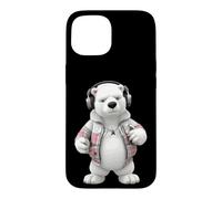 Custodia per iPhone 15 Cool Polar Bear Cuffie Plaid Giacca Design
