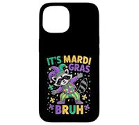 Custodia per iPhone 15 Costume da giullare Mardi Gras Bruh Raccoon