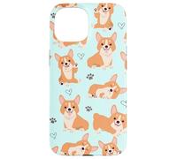 Custodia per iPhone 15 Cute Corgi Dog with Paws Lover in Aqua Turquoise Pattern
