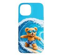 Custodia per iPhone 15 Cute Teddy Bear Cavalcando le Onde Tavola Surf Forme Mania