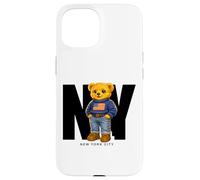 Custodia per iPhone 15 Cute Teddy Bear USA Flag, New York Style Bear Illustration