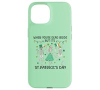 Custodia per iPhone 15 Dead Inside St Patricks Day Dancing Skeletons Lucky Clover