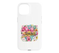 Custodia per iPhone 15 Design floreale per insegnanti, materiale scolastico stravagante