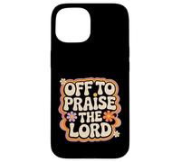 Custodia per iPhone 15 Design retrò con scritta "Off To Praise The Lord"