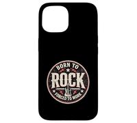 Custodia per iPhone 15 Design vintage con chitarra Born To Rock Forced To Work