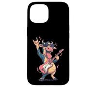 Custodia per iPhone 15 Divertente cartone animato mucca a dondolo chitarra stile vintage