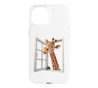 Custodia per iPhone 15 Divertente giraffa che sbircia attraverso una finestra aperta