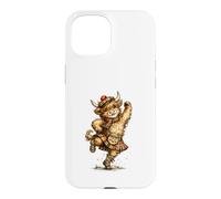 Custodia per iPhone 15 Divertente Highland Cow Esecuzione Scozzese Danza