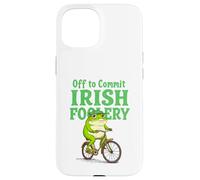 Custodia per iPhone 15 Divertente St Patricks Day Frog in sella a una bici Irish Slang Meme